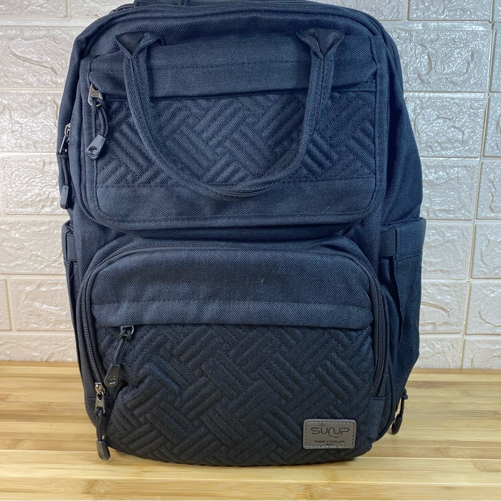 Sunup Diaper Bag Bookbag with Changing Station and Stroller Straps Black